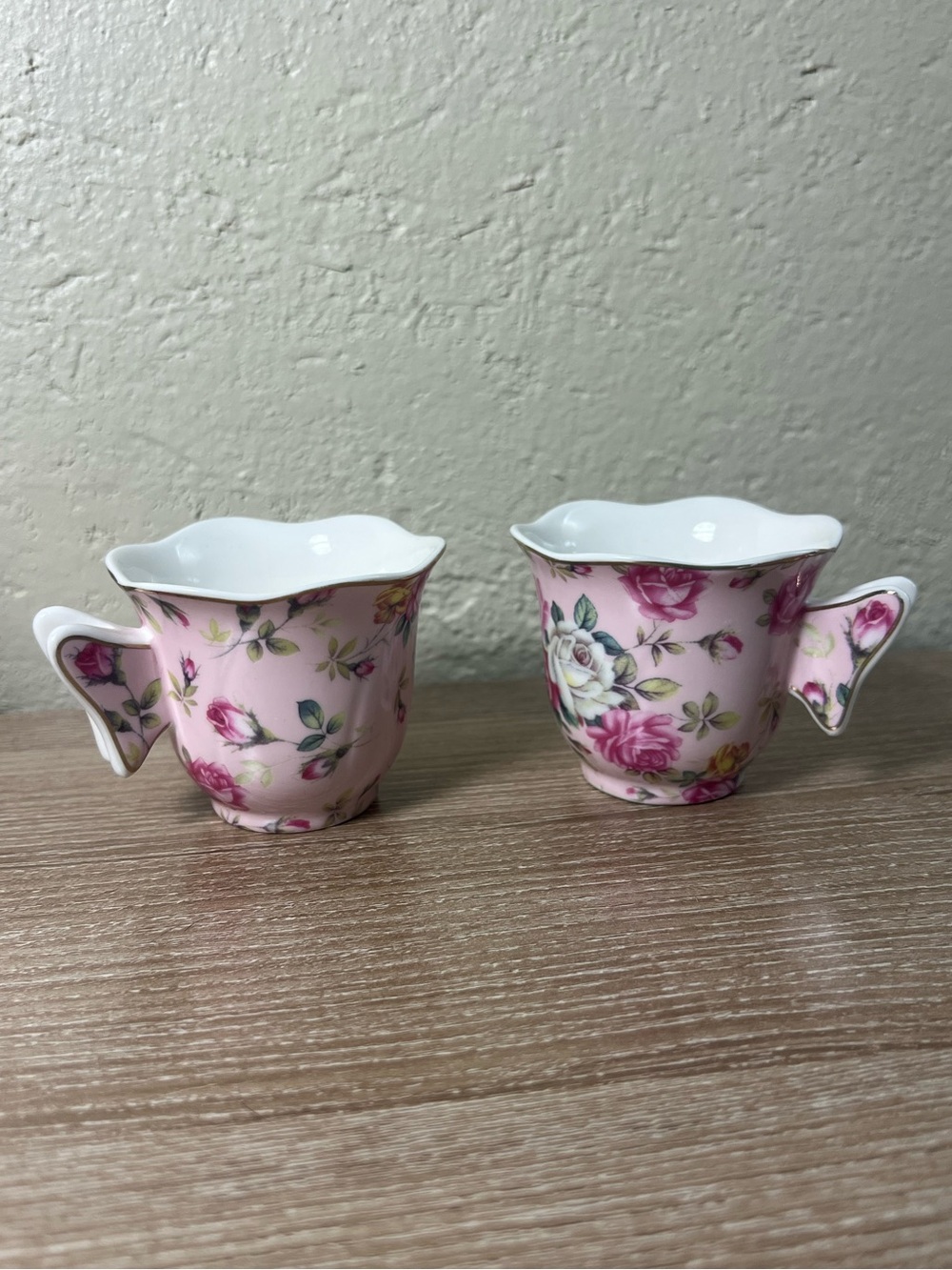 Grace Teaware Porcelain Butterfly Floral Demitasse Teacups Set of Two